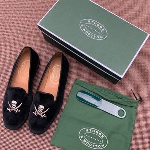 New In Box STUBBS & WOOTTON Velvet Slippers Loafers Skull Sz 10